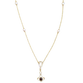 Estate: 14K Yellow Gold Pearl & Garnet Lavalier Necklace